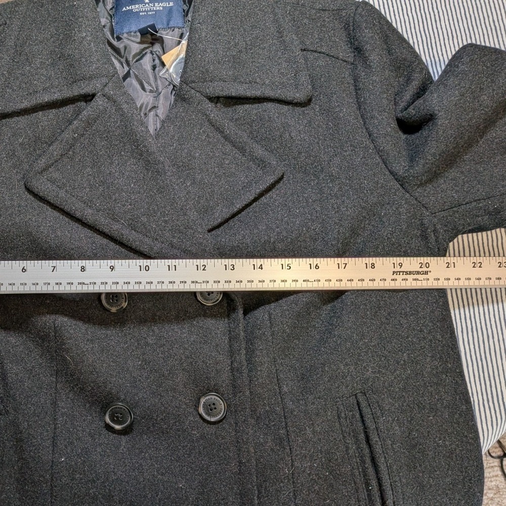 NEW American Eagle XL $120 Charcoal Gray Wool Blend Double Breasted Peacoat Coat - Picture 10 of 11